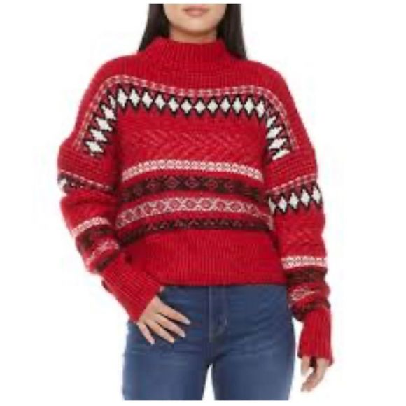 Arizona Jean Company Sweaters - Arizona Jean Co. Rumba Red Fairisle Chunky Crop Sweater XL/XXL Turtleneck NWT